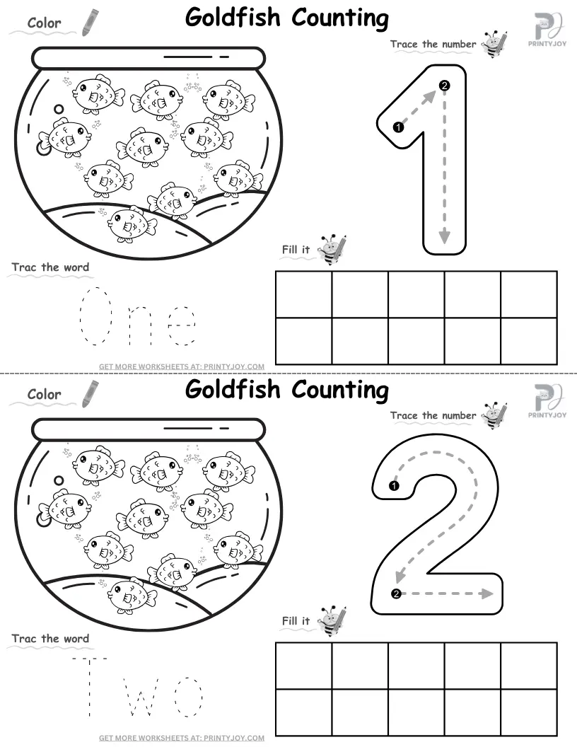 Goldfish Counting to 10 Worksheets Free Printable