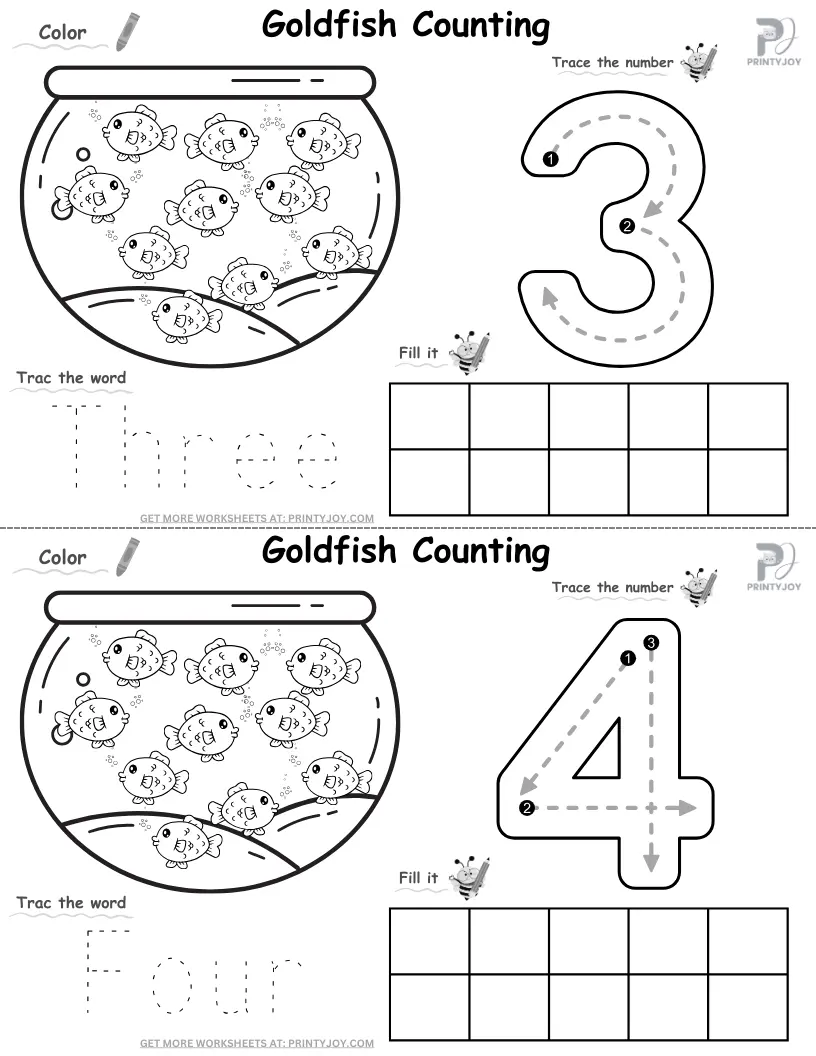 Goldfish Counting to 10 Worksheets Free Printable