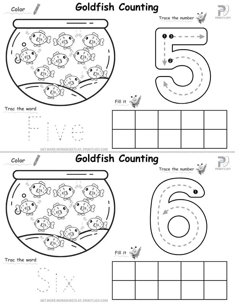 Goldfish Counting to 10 Worksheets Free Printable