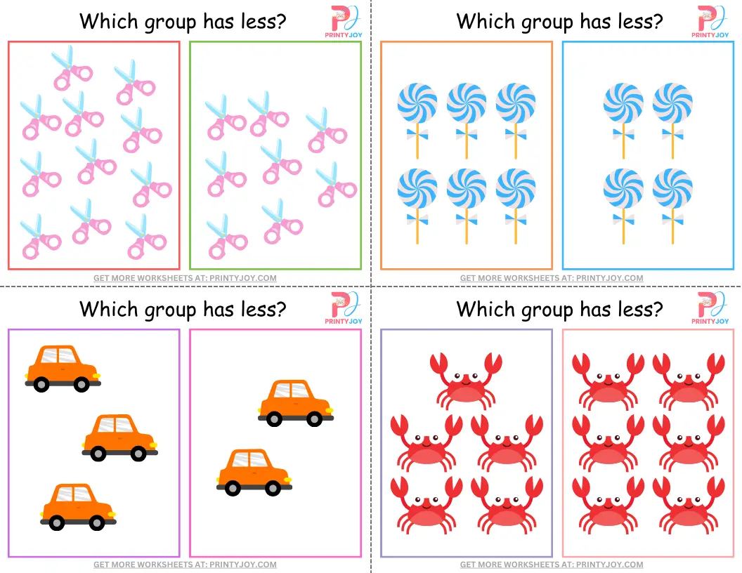 More or Less Flashcards Free Printable