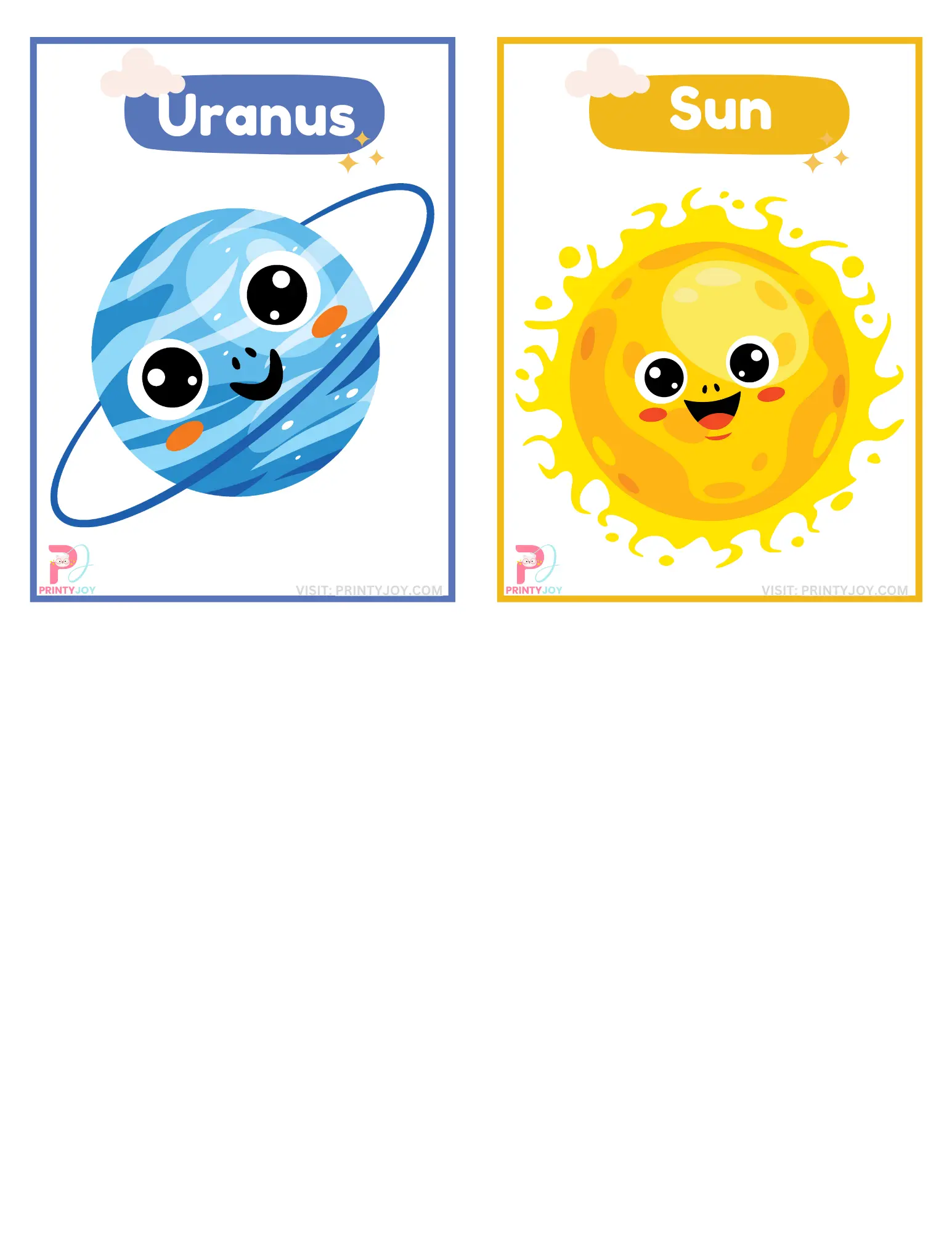 Planets flashcards for kids printable PDF