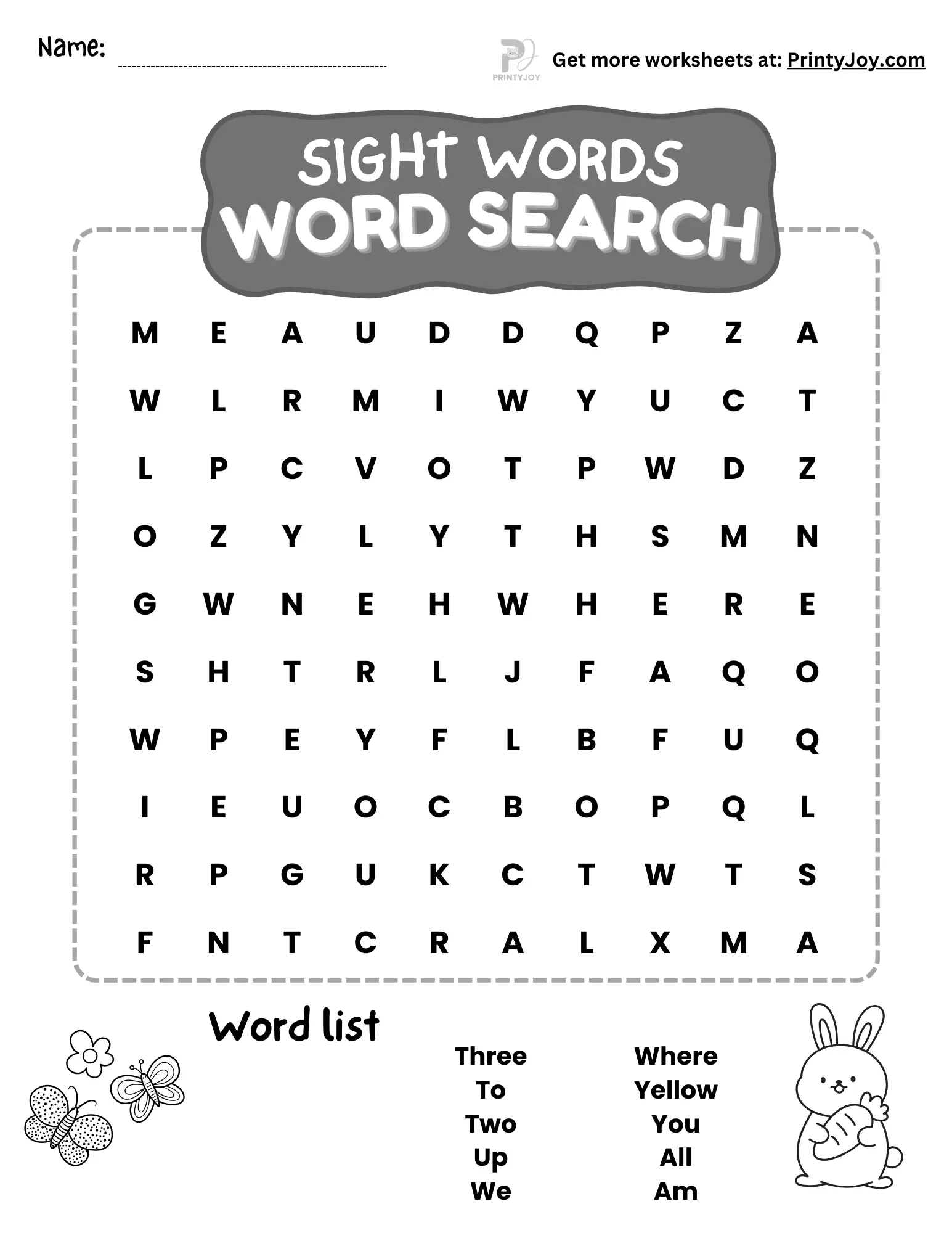 Free Sight Words Words Search Worksheets PDF