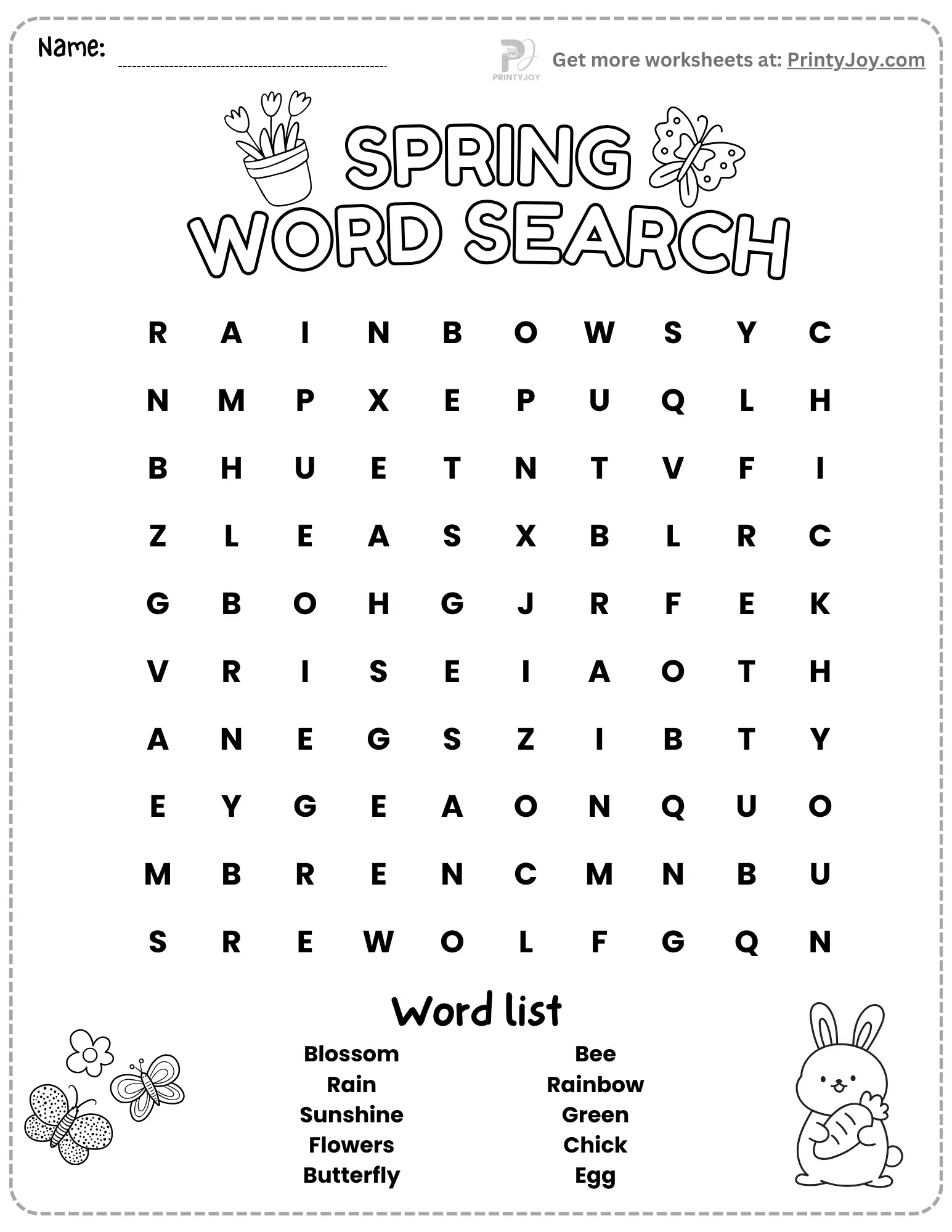 Easy Spring Word Search Puzzles