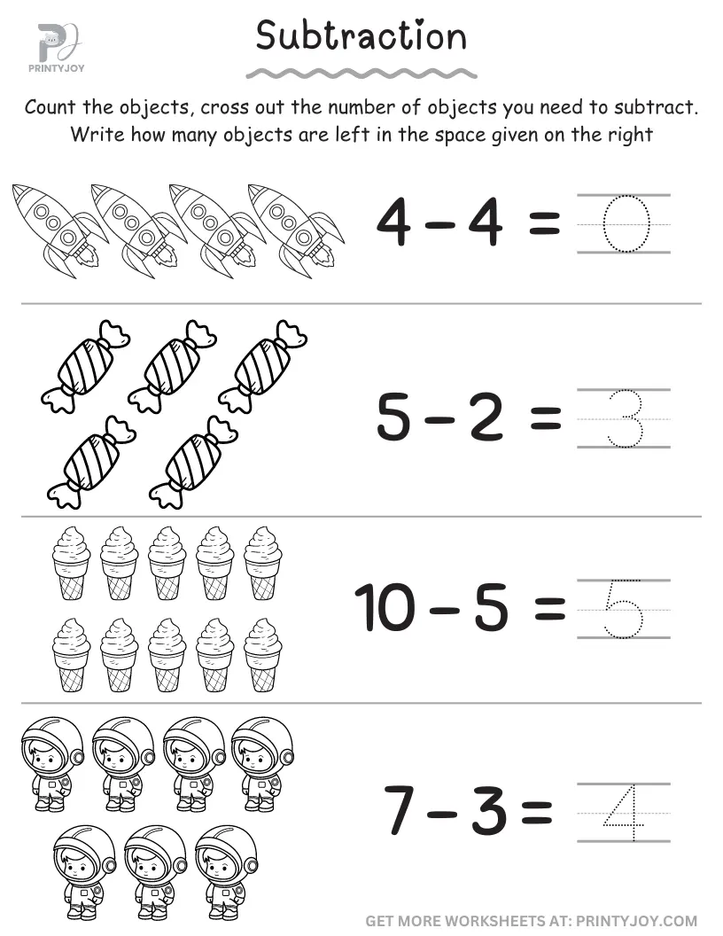 Kindergarten Subtraction Worksheets Free Printable