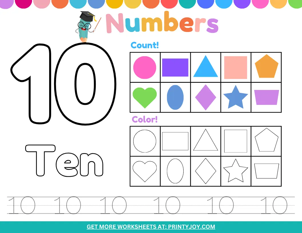 Preschool Counting Worksheets Ten, Preschool Number Worksheets Free Printable