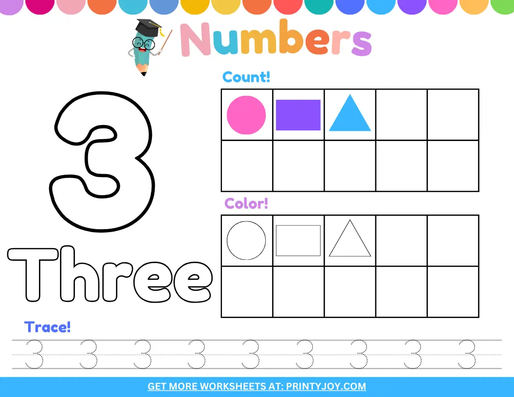 Preschool Number Worksheets Three, Preschool Number Worksheets Free Printable