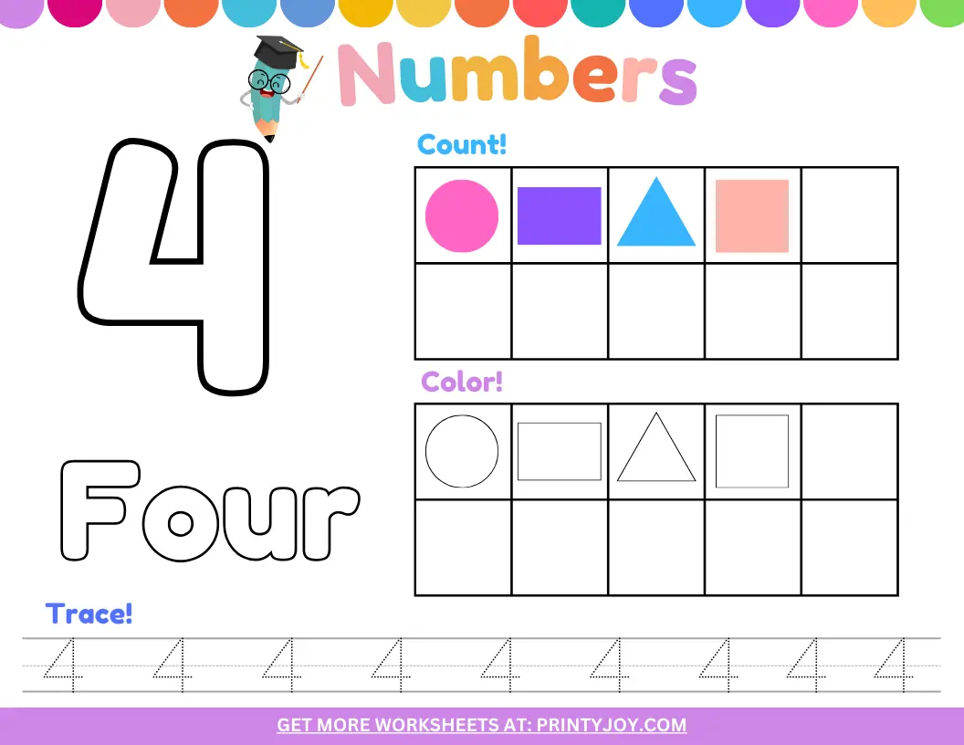 Preschool Number Worksheets Four, Preschool Number Worksheets Free Printable