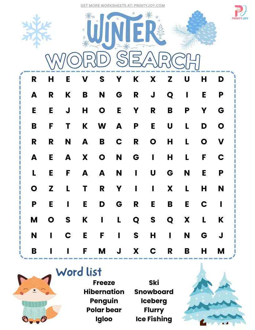 Winter Word Search Puzzles Free Printable
