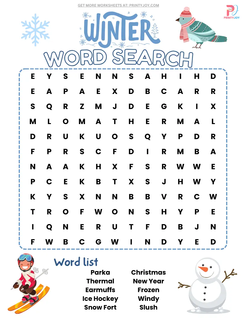 winter holiday word search